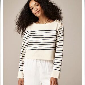 J. Crew Cropped boatneck T-shirt with buttons in mariner cotton (S)